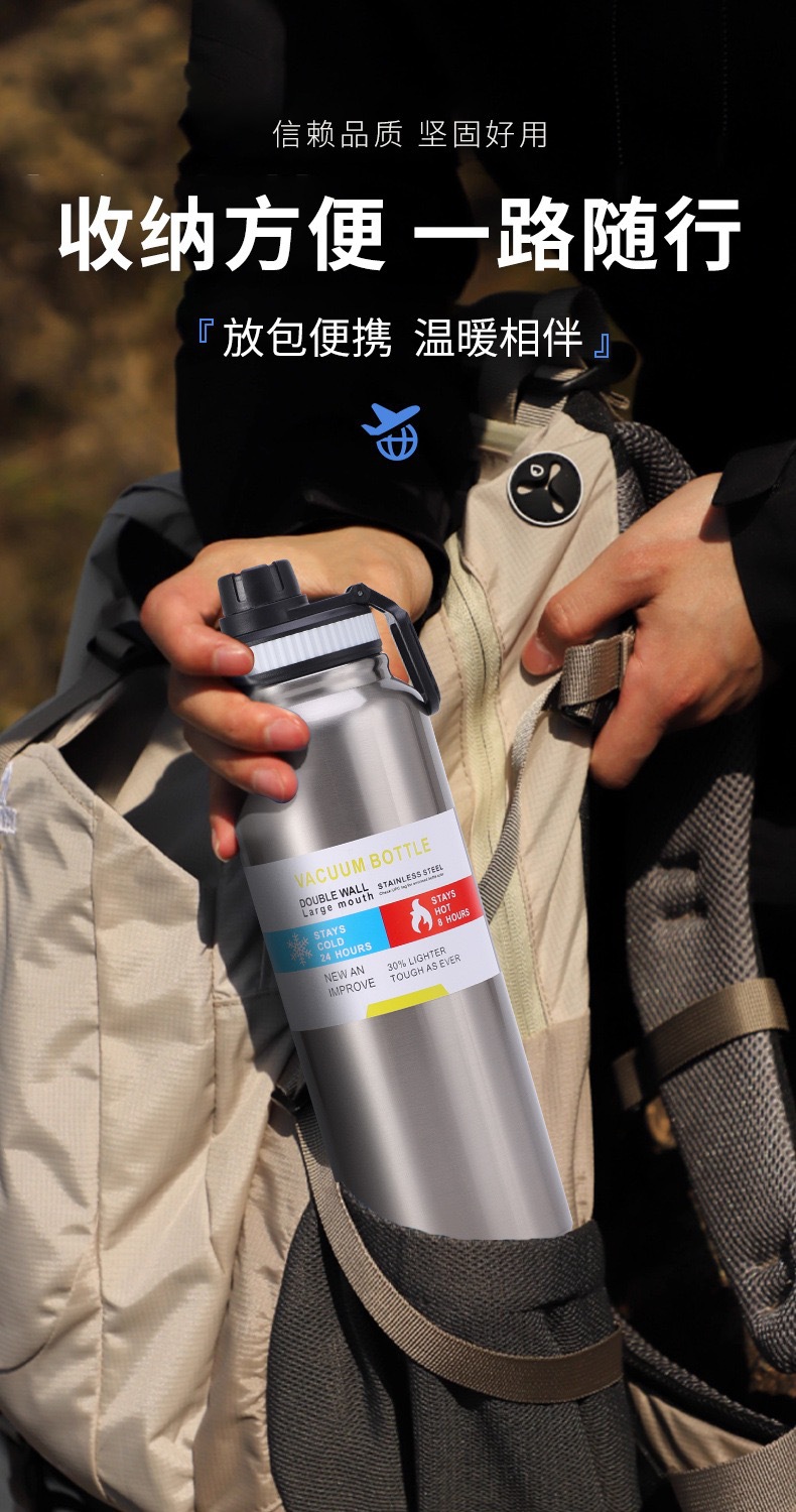 Wholesale of new cross-border 304 stainless steel space flasks, large-capacity insulated cups, sports water bottles and portable outdoor water cups pic 7