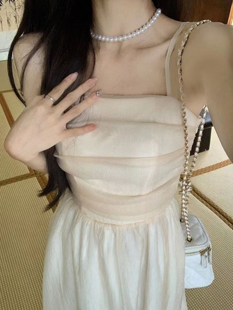 女装法式白色吊带长裙夏新款2024气质收腰显瘦纯色礼服超仙连衣裙详情19