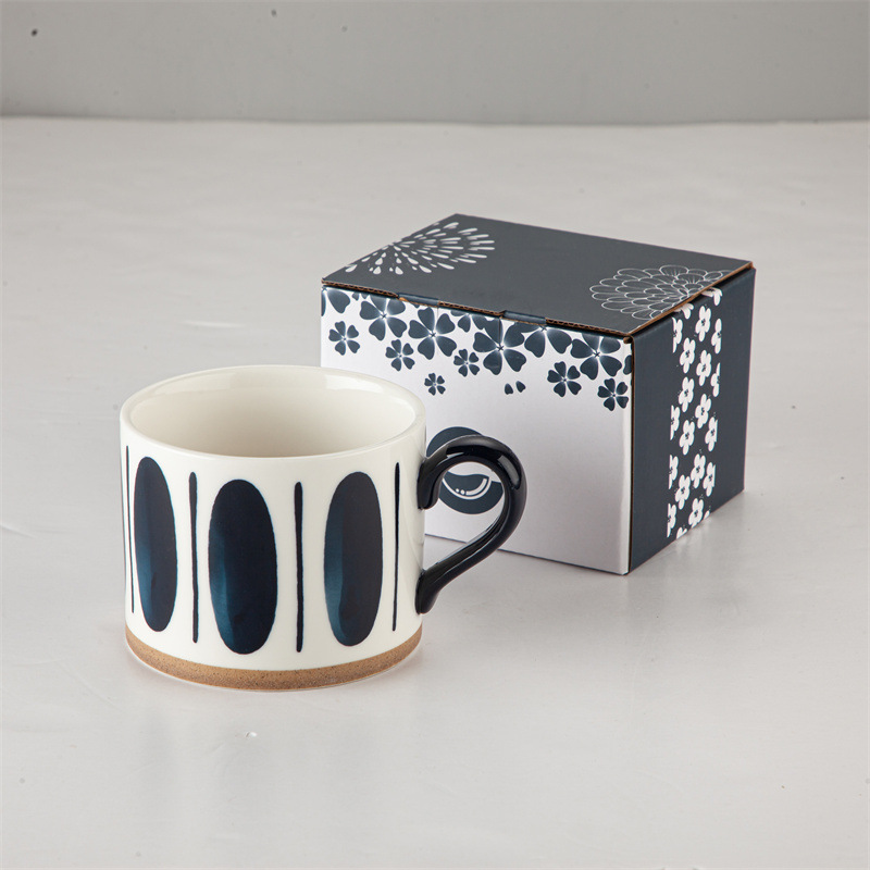 Japanese ceramic coffee cups, rough earthenware cups, hand-painted underglaze colors, large-capacity drinking cups, color box mugs as souvenirs pic 3