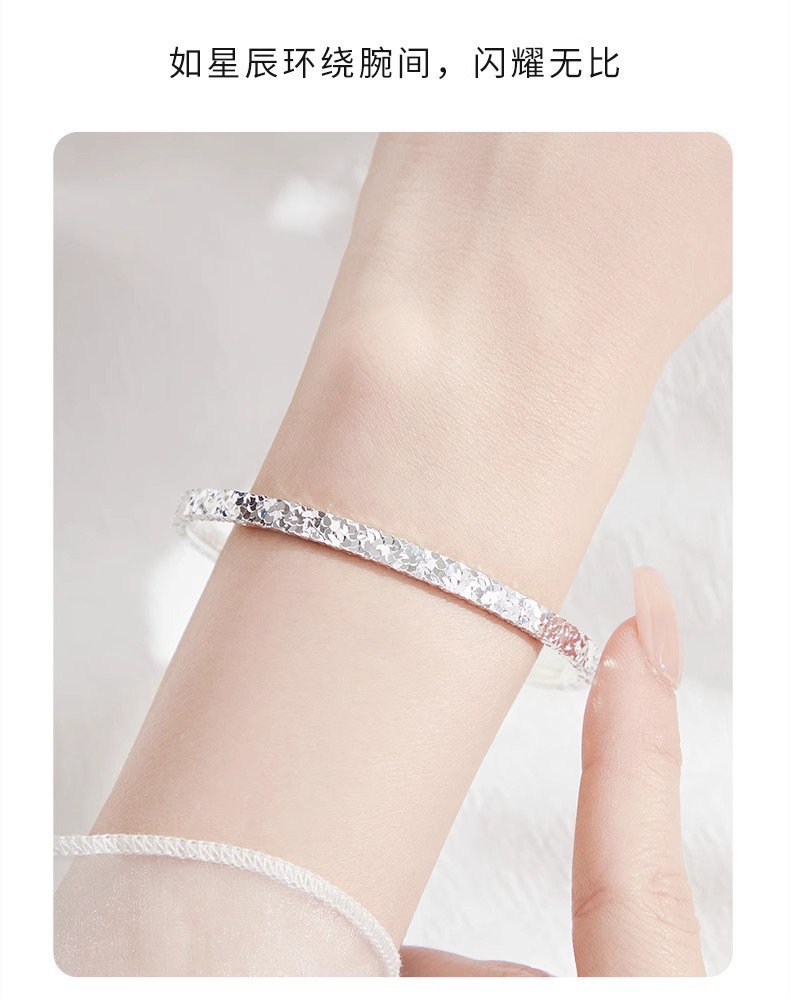 Three-sided Crushed Ice S999 pure silver bracelet for women, a light luxury solid, niche and fashionable closed new type of bracelet, versatile jewelry pic 11