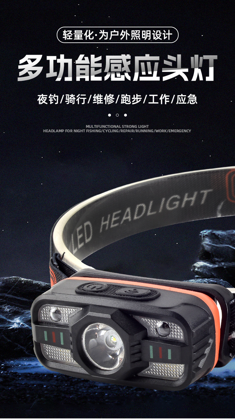 Cross-border LED outdoor strong bald light strip, COB rechargeable headlamp, cycling night fishing, running light, white and red dual-light pic 2