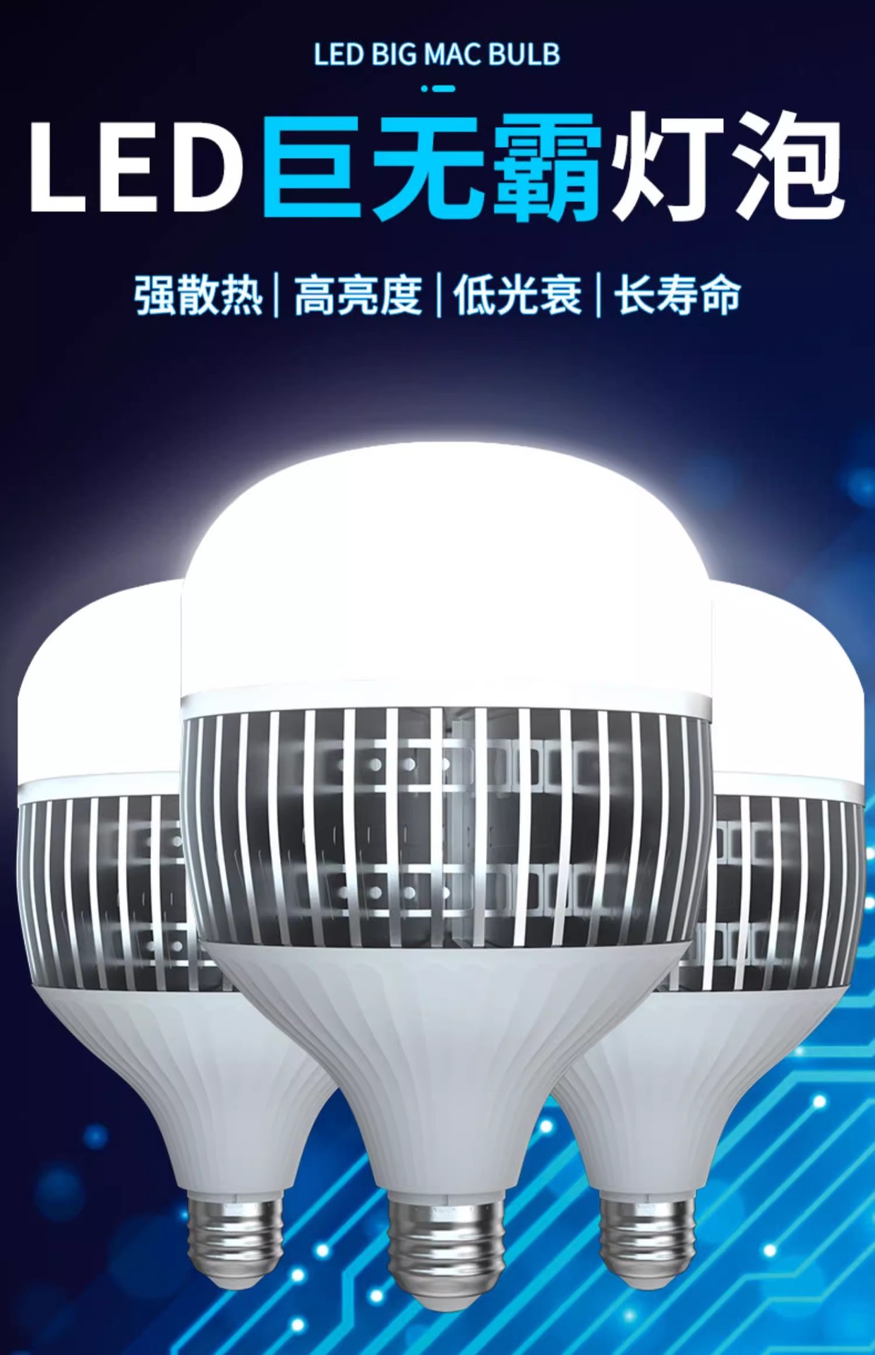 大功率LED球泡灯E27螺口节能灯工程款厂房车间照明灯超亮工矿灯泡详情1