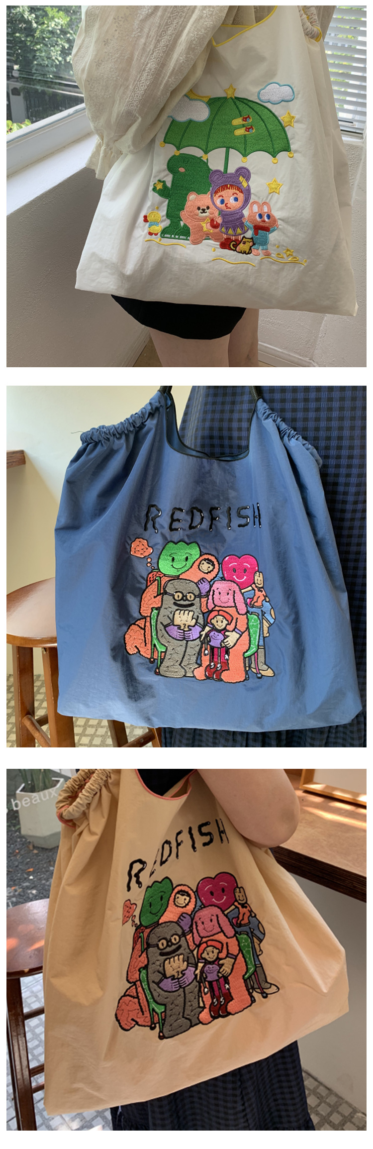 Bolsa de compras bordada para mujeres bolsa de mano bolsa de tela oxford bolsa de compras bordada de nylon resistente al agua para llevar a mano bolsa de un solo hombro pic 10