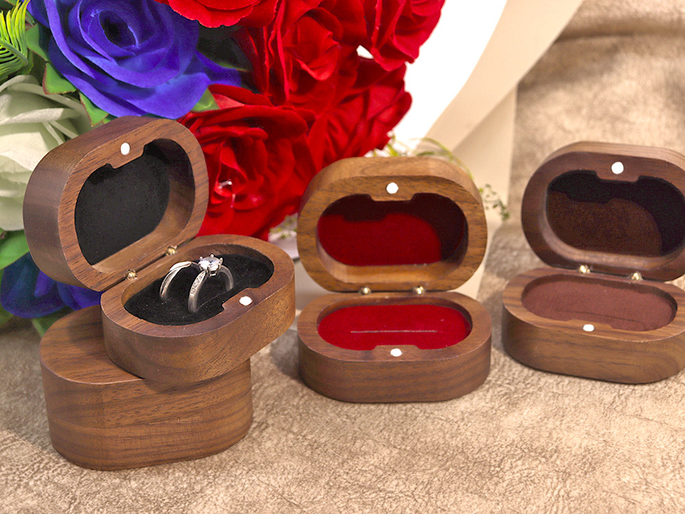 大椭圆黑胡桃木求婚戒指盒复古对戒盒珠宝首饰雕刻收纳包装礼盒女详情5