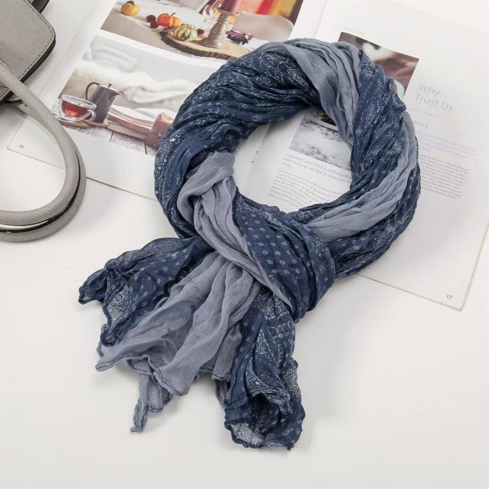 春秋麻花围巾褶皱简约百搭丝巾韩版外贸碎花披肩巴厘纱围巾女围脖详情16