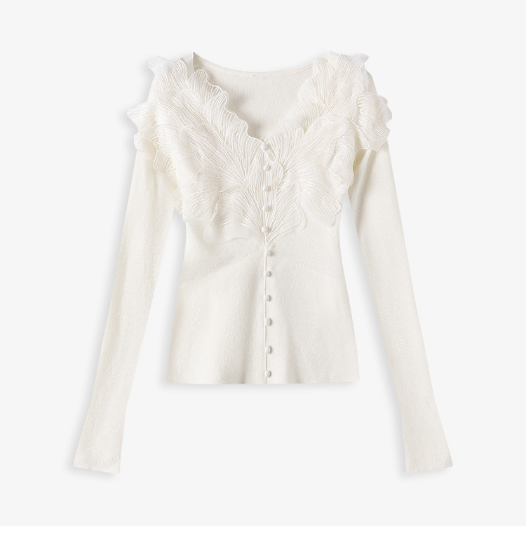 Pink feather cotton blended knitted sweater base layer for women, new Spring 2025 lace long-sleeved top pic 25