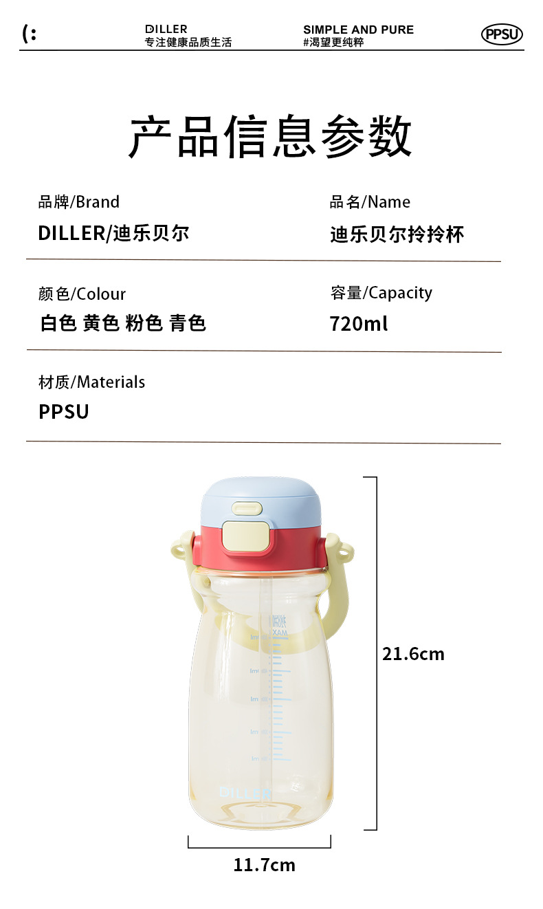 PPSU儿童水杯孕产妇吸管杯夏季塑料便携小巧可爱高颜值大宝宝奶瓶详情12