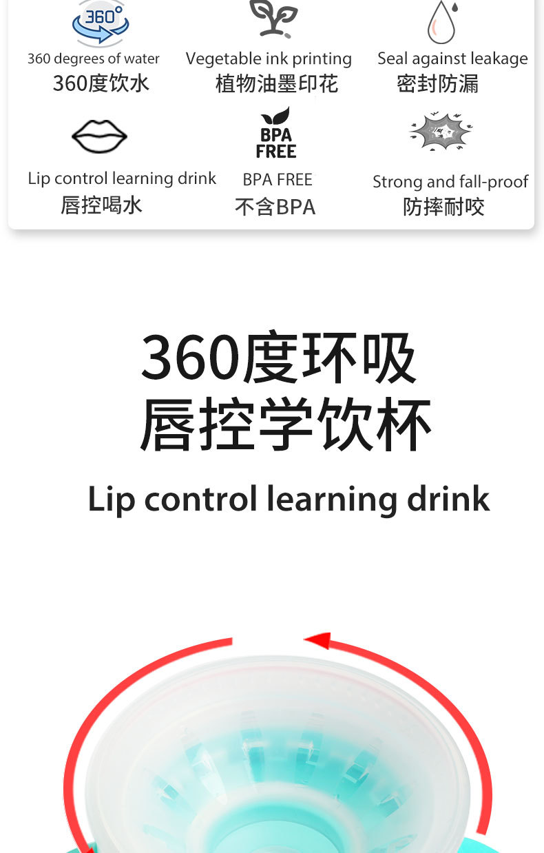 儿童水杯宝宝单层360学饮杯防漏直饮杯婴儿防摔防呛唇控阀喝水杯详情3