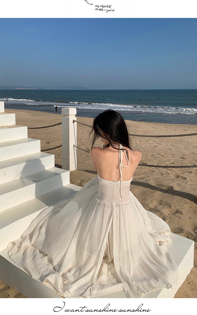 海边度假裙套装纯欲在逃公主超仙露背吊带裙+褶皱大摆半身裙仙女详情11