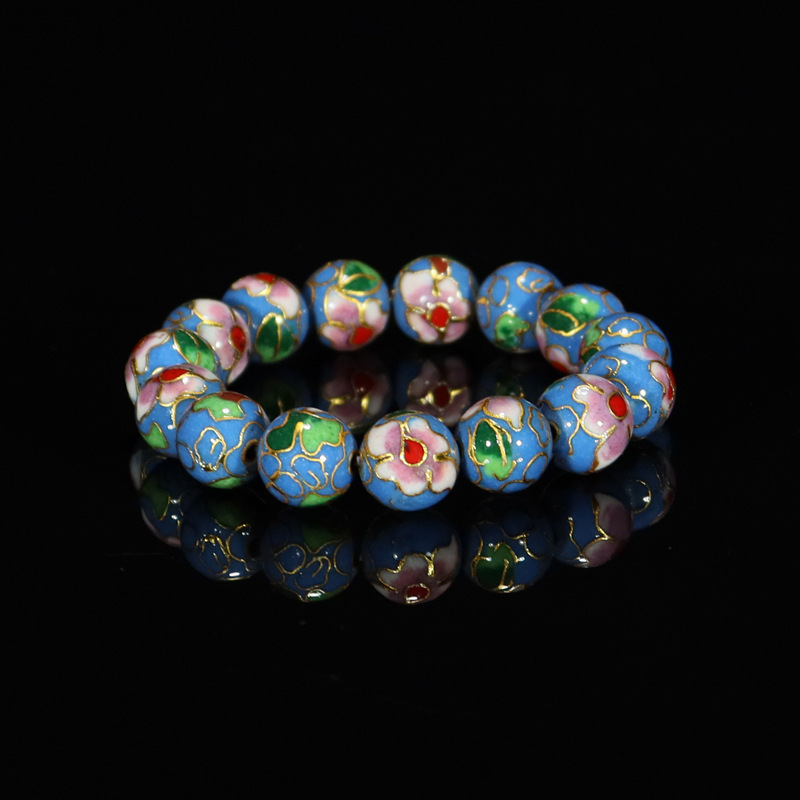 Beijing Cloisonne classical ethnic style jewelry, traditional copper base cloisonne enamel polished round bead bracelet pic 24