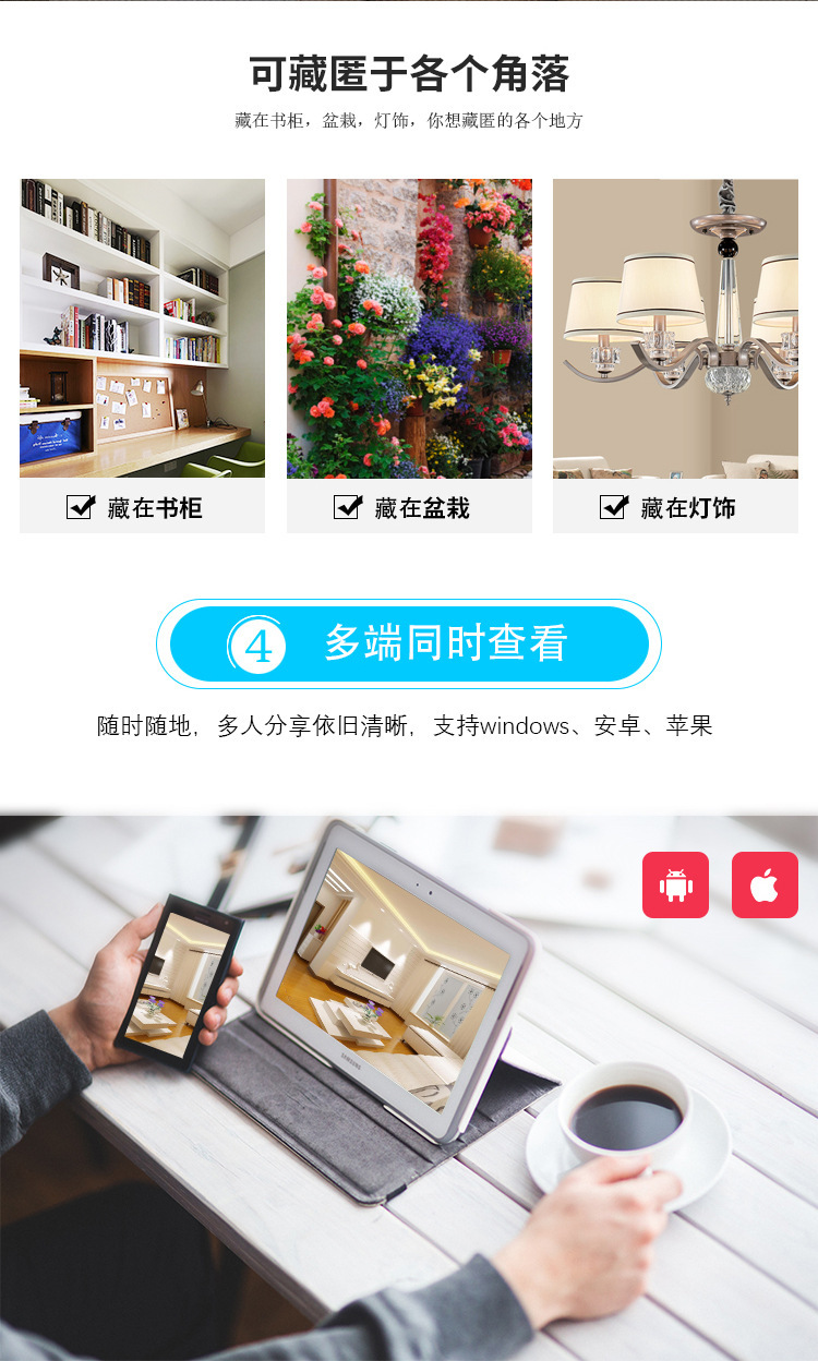 3 million ultra-high-definition wireless smart home monitoring shaking head camera WIFI camera with 360-degree rotation pic 5