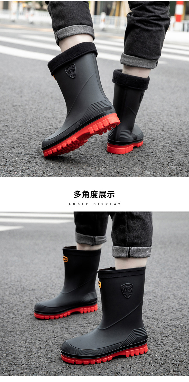 时尚男款水鞋防滑雨靴中筒韩版防水雨鞋新款短筒跨境出口厂家直销详情10