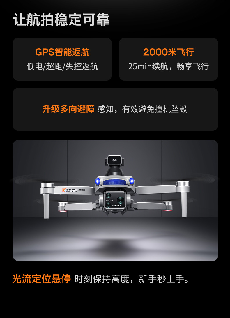 The new cross-border S119 relay with screen control GPS brushless aerial photography drone obstacle avoidance remote control aircraft for foreign trade pic 14