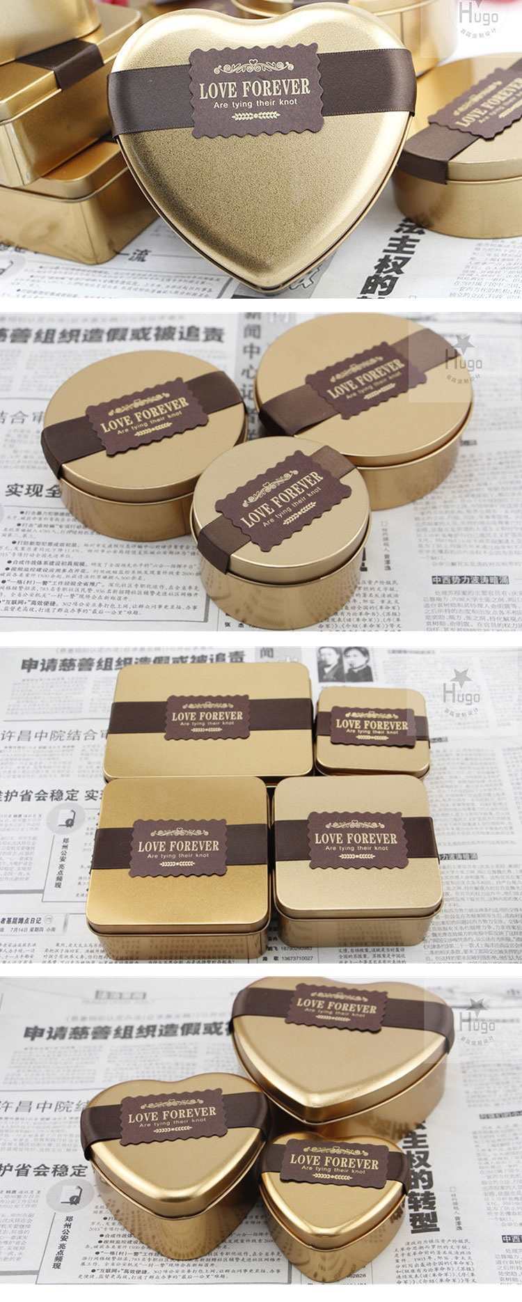 批发风金色磨砂马口铁盒简约喜糖盒包装丝带卡片节日礼品盒详情10