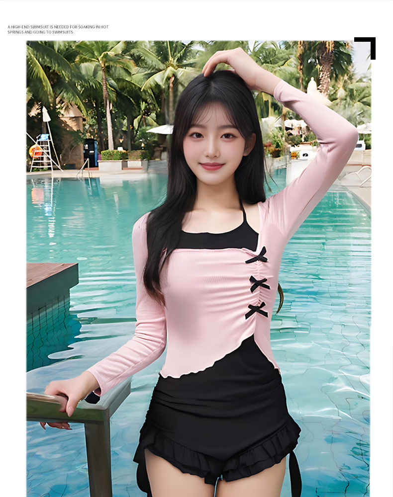 泳衣女2025新款黑色连体比基尼长袖防晒显瘦遮肚辣妹纯欲度假泳装125155详情3