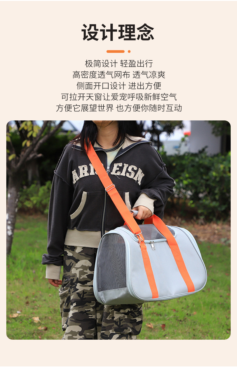 Rongka Pet Cross-border Travel Portable Casual Cat Bag can be carried diagonally. Oxford fabric waterproof handbag. Simple, breathable and stress-resistant pet bag pic 3