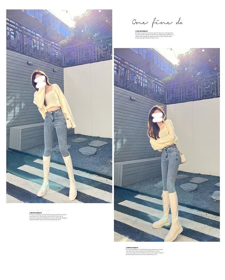 牛仔裤女2021新款春秋韩版高腰修身显瘦显高紧身九分网红小脚裤潮详情8