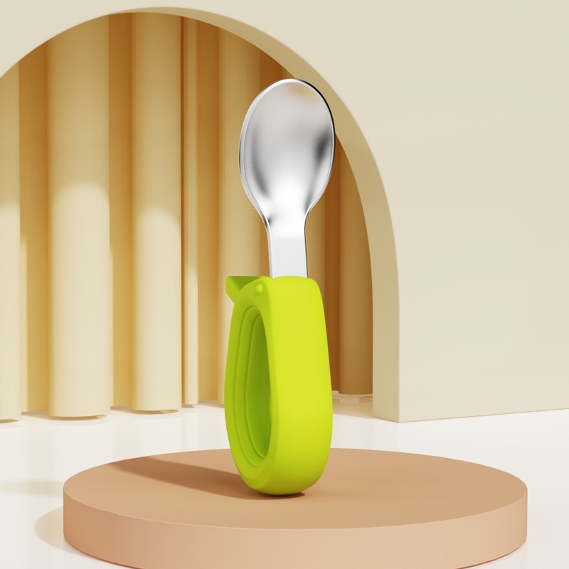 Venta caliente bebé autónomo comer cuchara bebé comer entrenamiento cuchara accesorio acero inoxidable silicona accesorio mango corto tenedor cuchara cross-border ecommerce cubertería de acero inoxidable pic 6