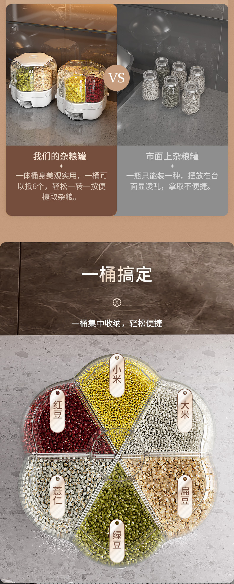 The compartment-pressed type rice bucket, insect-proof and moisture-proof grain storage box, separated storage box, rotating storage tank and storage box pic 36
