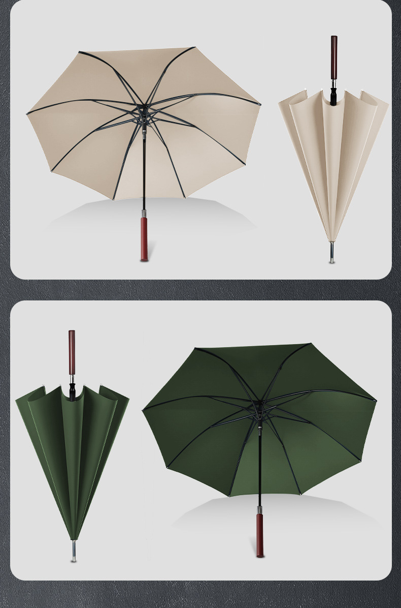 木柄8骨自动伞长柄伞黑胶防晒遮阳伞商务直杆伞加印logo广告伞详情10