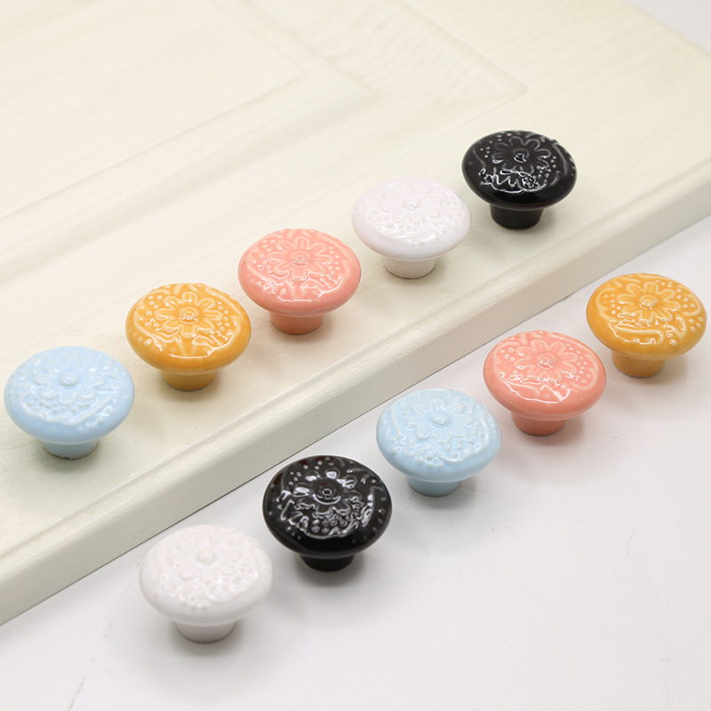 跨境免打孔橱柜衣柜门拉手单孔圆彩色陶瓷拉手瓶子盖手柄把手批发详情3