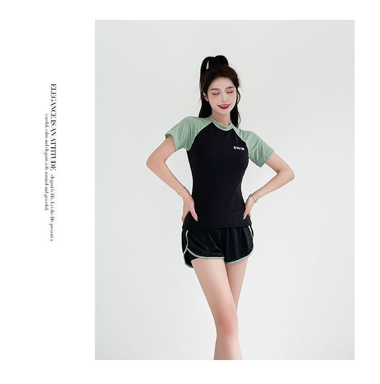 泳衣女分体两件套新款运动风学生保守遮肚显瘦温泉ins风专业泳装详情7