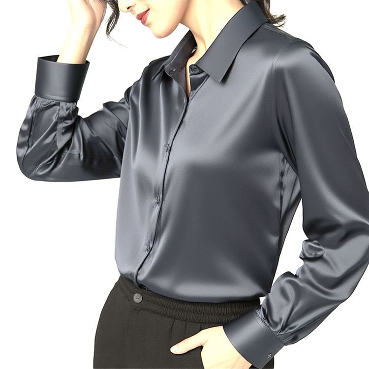Mulberry silk and real silk shirt for women, Spring and Autumn 2025 professional attire, color-blocking long-sleeved shirt for commuting, figure-hugging, square-neck cardigan pic 29