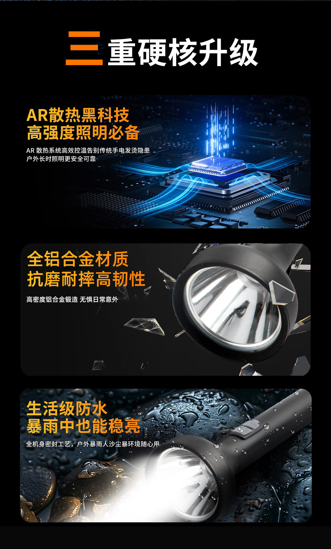 Ultra-bright and powerful flashlight, long-range charging, large-capacity aluminum alloy outdoor household searchlight, daily necessities lighting flashlight, hand-held type pic 8