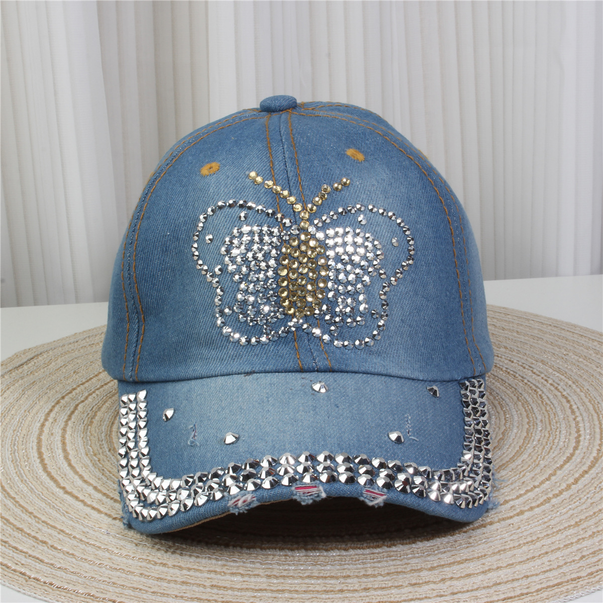 2024新款女士水钻镶钻牛仔布时尚洋气鸭舌帽休闲显脸小成人棒球帽详情29