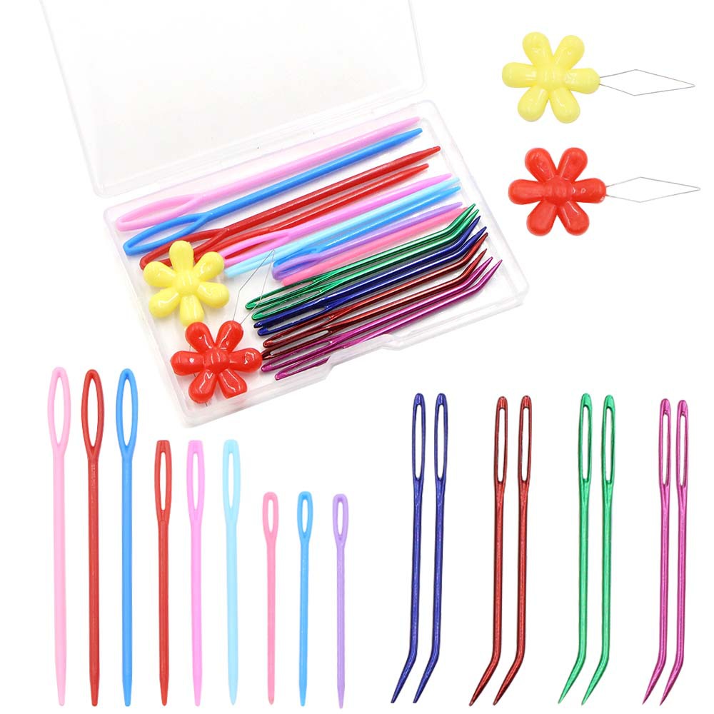 19 pieces of sweater knitting tools, plastic big-eye sweater needles, metal curved needle knitting auxiliary tools, big-eye needle sweaters pic 5