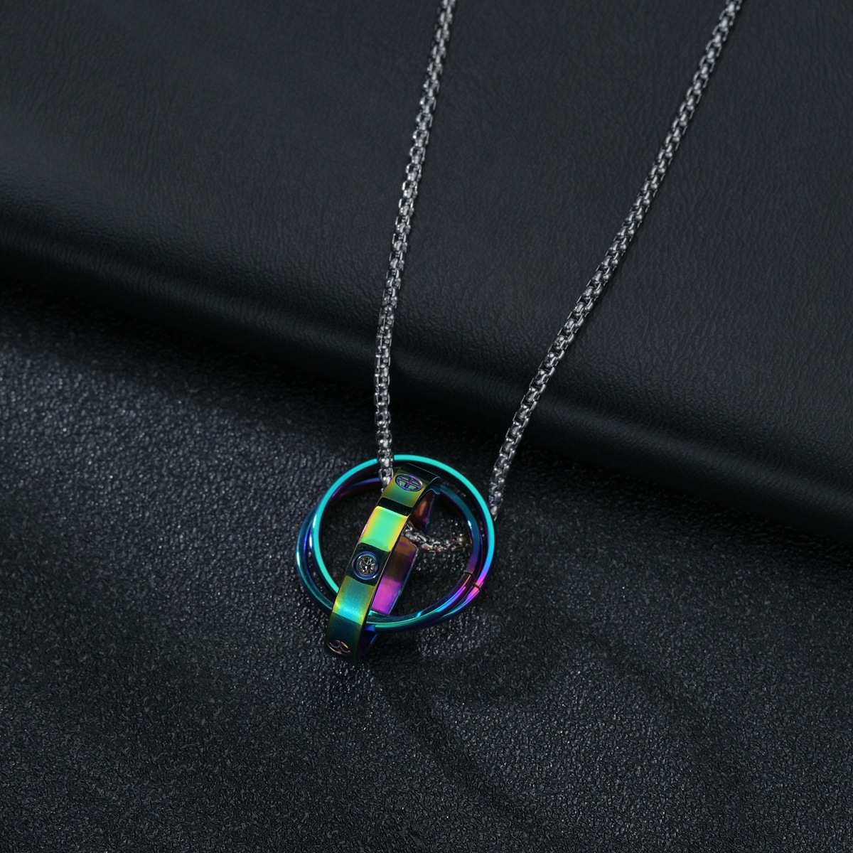 Wholesale of new three-piece sets of colorful titanium steel necklaces from the source factory of popular cross-border sources in Europe and America pic 3