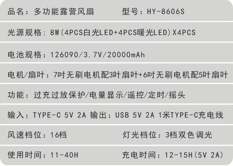 新品跨境野营风扇便携式烧烤户外露营风扇详情10