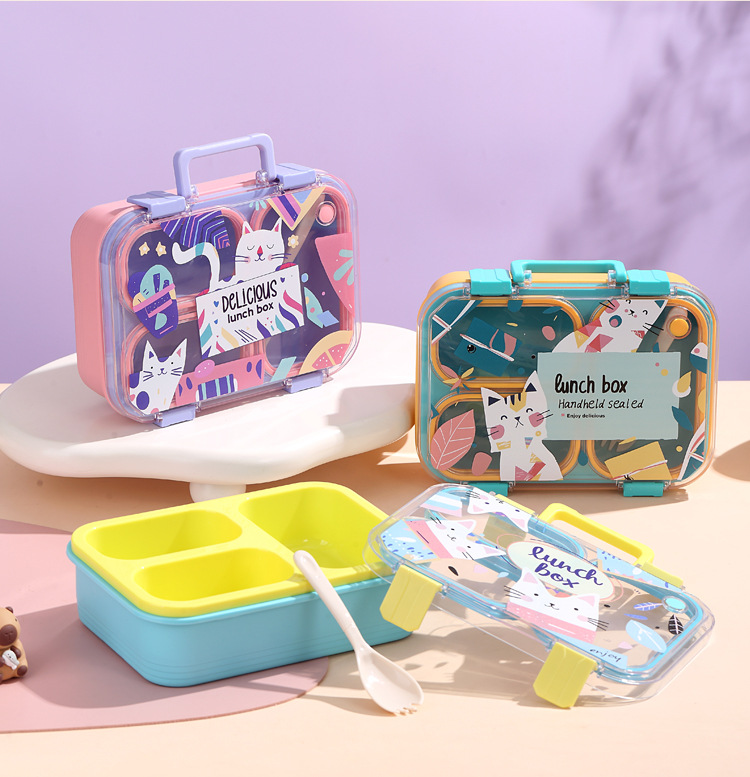 卡通PP塑料四分格饭盒上班族带饭可微波炉餐盒学生食堂打饭便当盒详情5