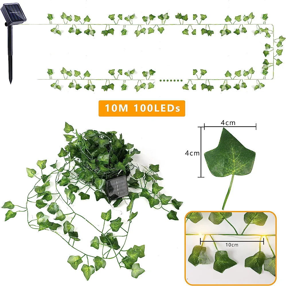 爬山虎藤条灯串地瓜叶电池盒太阳能户外铜线藤条防水装饰串灯详情8