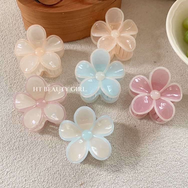 甜美五瓣花果冻色拼接发夹鸡蛋花盘发鲨鱼夹发饰详情6