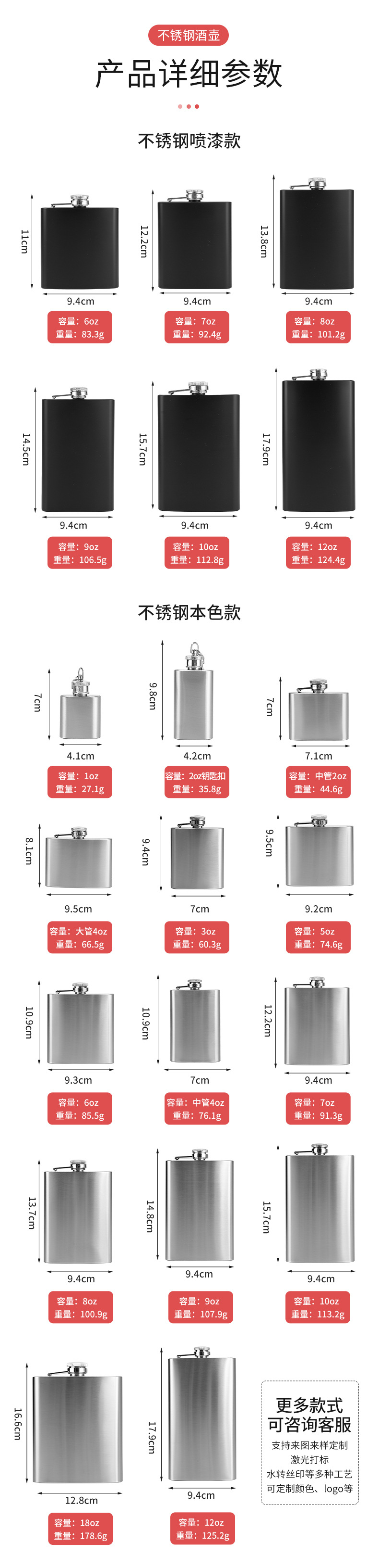 亚马逊不锈钢小酒壶1-18oz随身便携式车载水壶不锈钢酒壶酒瓶外贸详情4
