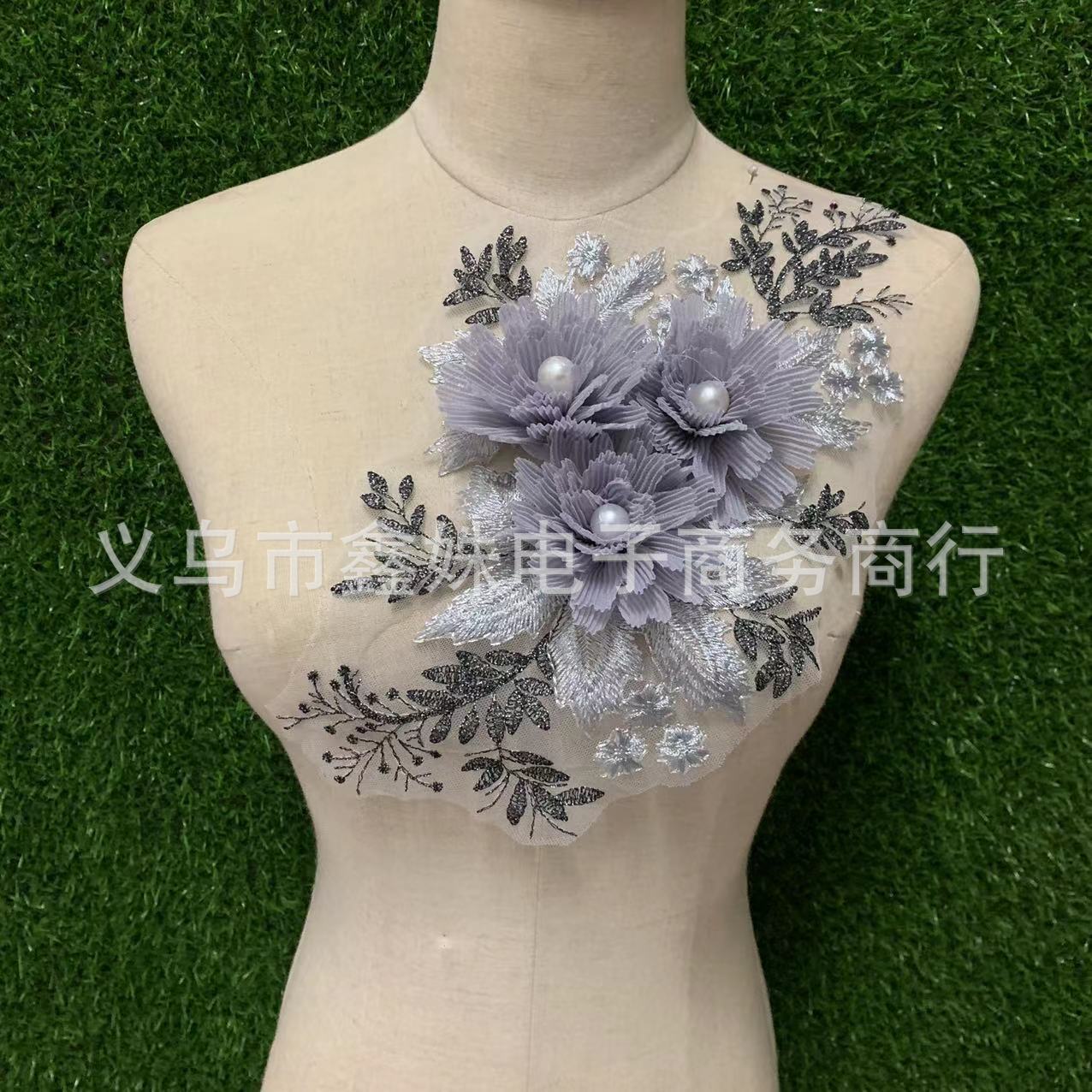 Wholesale of three-dimensional rose embroidered lace collar imitation pearl DIY floral lace trim dress accessories pic 1