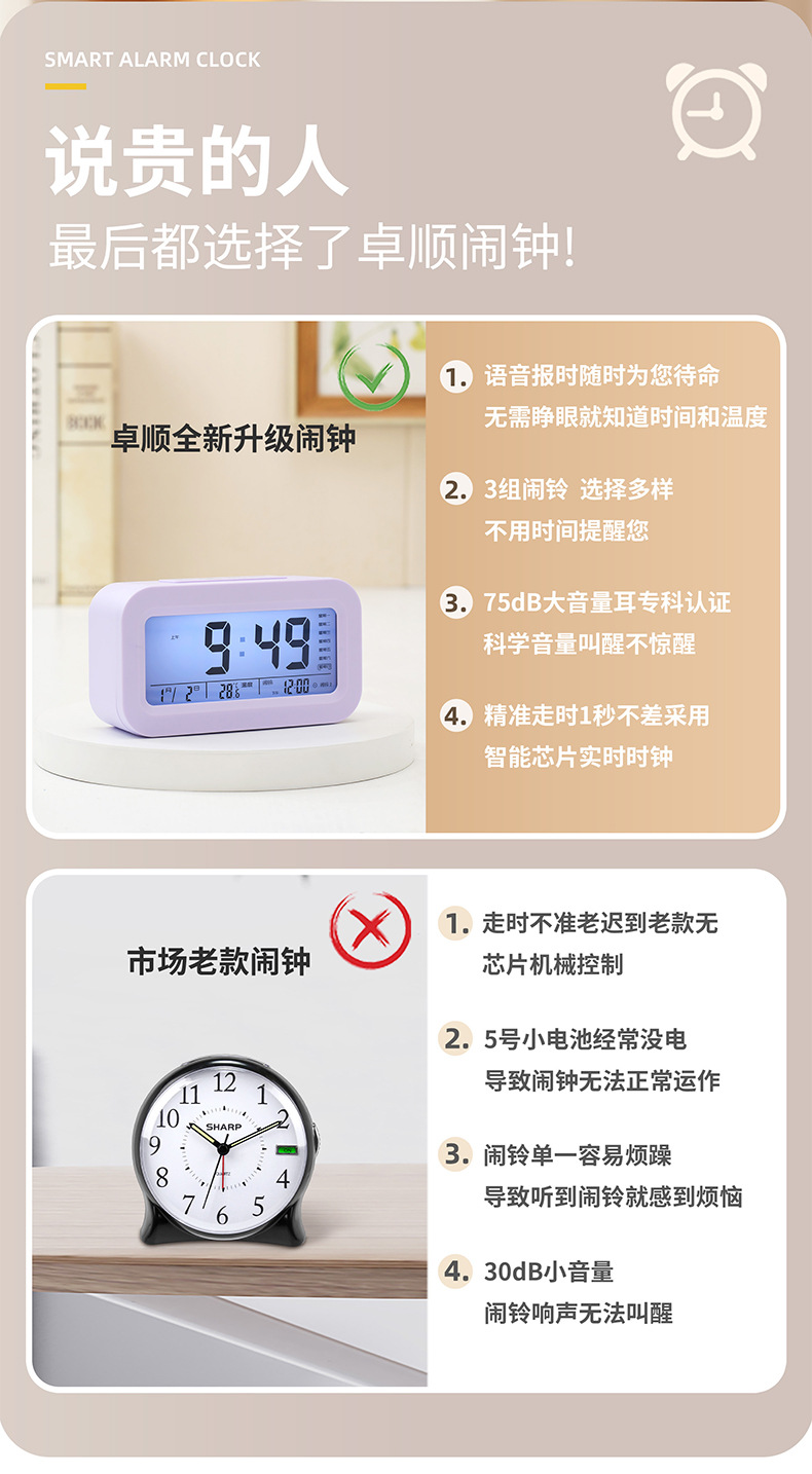 批发学生专用电子闹钟显示屏大音量儿童家用定时床头简约数字闹钟详情3