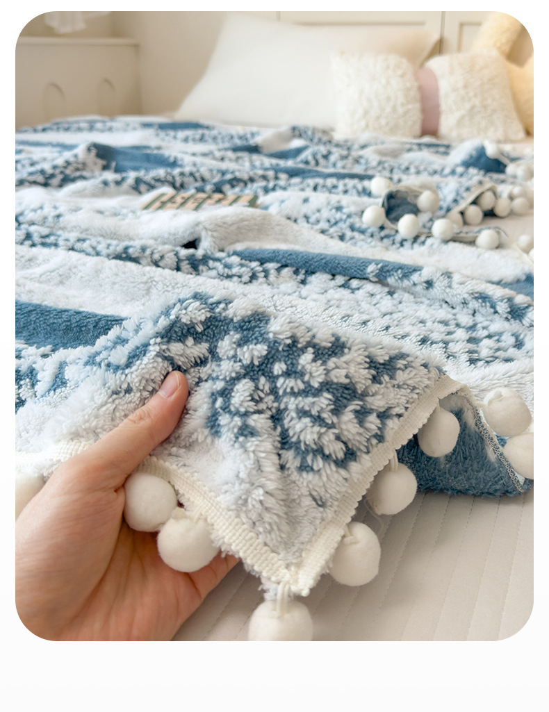 秋冬季新品星绒梦语毛球多功能毛毯云纹绒阳离子混纺毯子森语雪球详情3