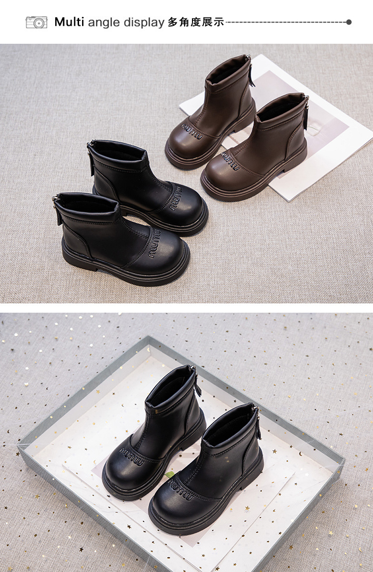 2024秋季新款女童中帮皮靴男童韩版儿童短靴时尚休闲中筒童鞋批发详情7