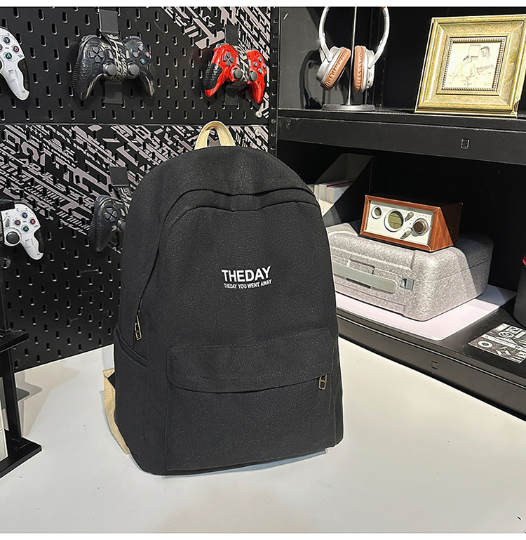 跨境港风双肩包男士大容量休闲韩版帆布大学生高中书包女潮流背包详情27