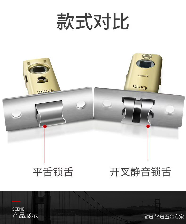 Bathroom, toilet lock tongue, indoor door lock 3035, 4045, 5060, 70 lock core, toilet flat tongue, three-pronged single tongue lock body pic 43