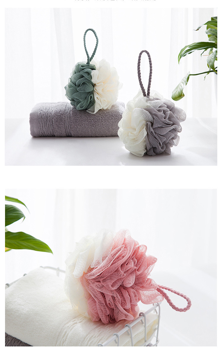 双色拼接成人泡澡球搓背丰富起泡不散超柔软搓澡去角质沐浴球花详情5