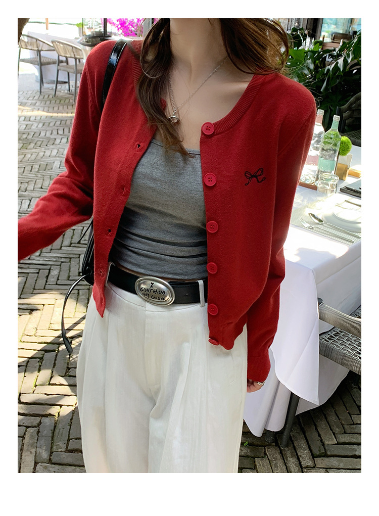 灰色开衫女2024新款早秋针织外套高级感秋季短款长袖软糯外搭上衣详情30