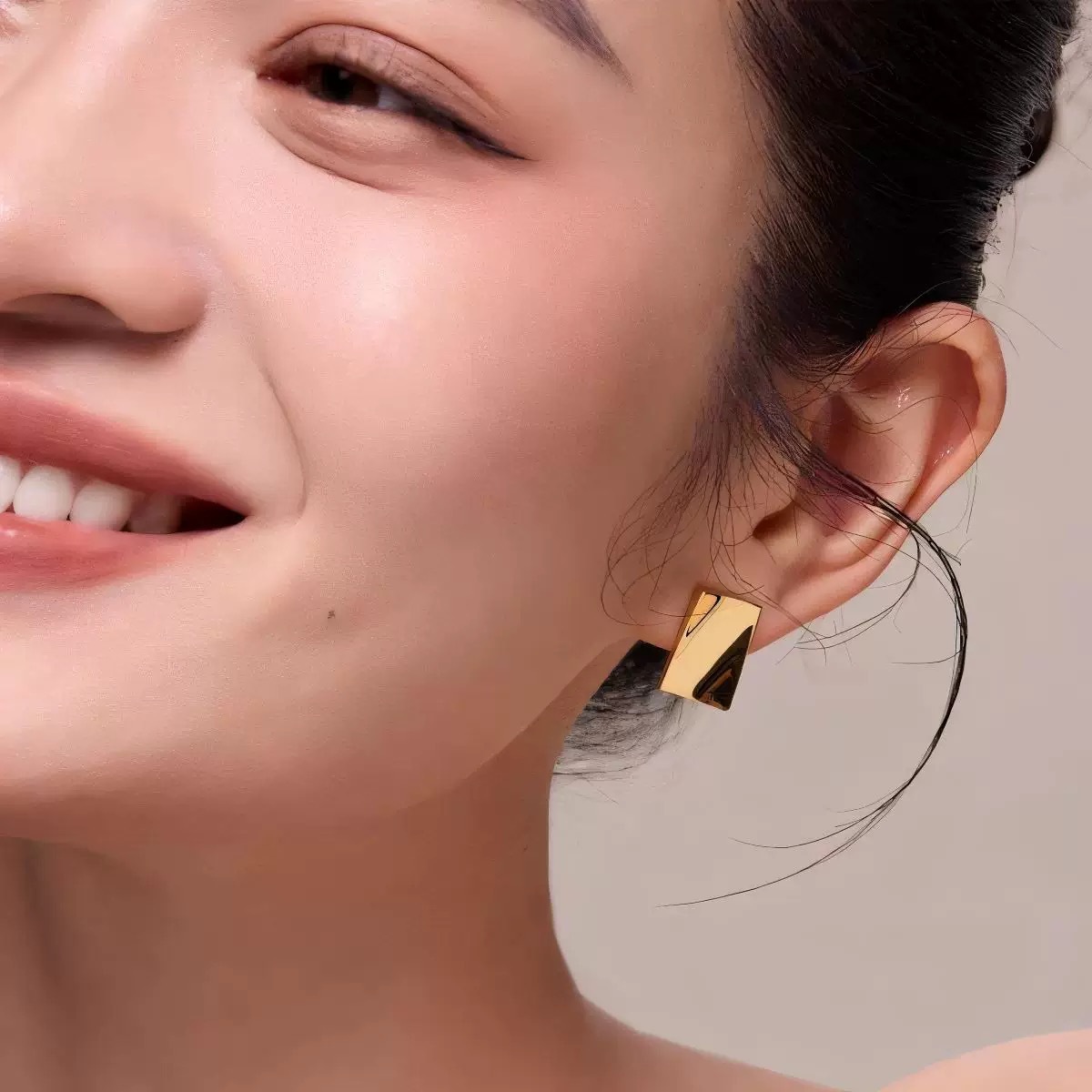 FANGY*法式小金砖耳钉时尚通勤高级感轻奢成熟风精致几何方形耳钉详情4