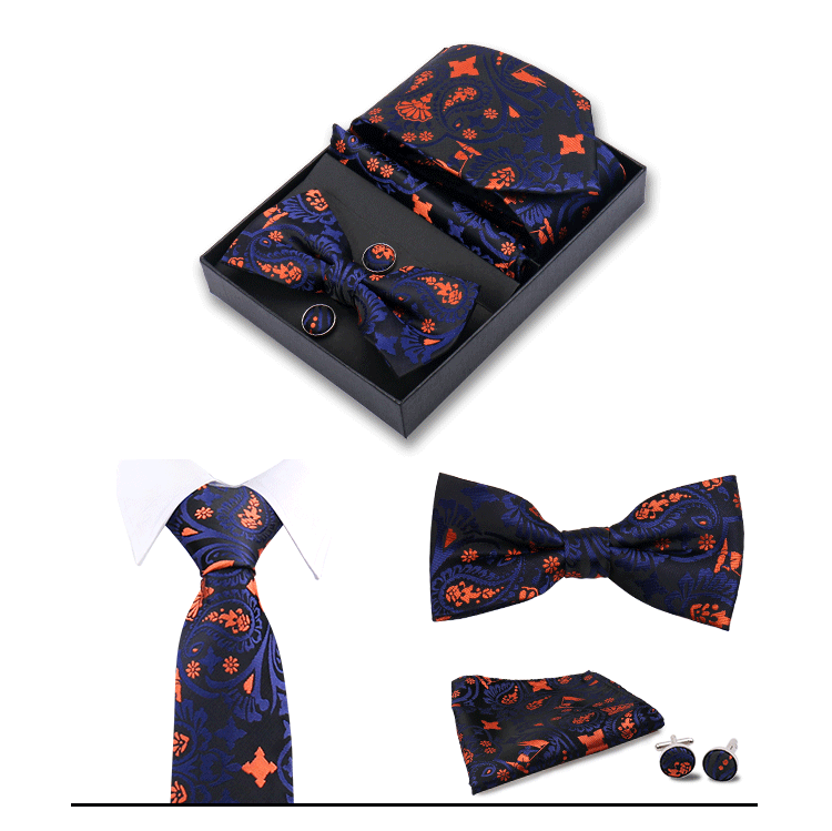 男士商务8cm领带领结口袋巾5件套礼盒装婚礼宴会条纹黑色手打领带详情49