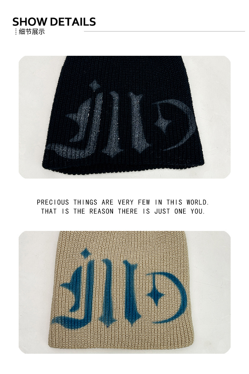 2025 New Korean-style sweet and cool Japanese-style letter cold cap, niche fashion, face-enhancing small ear-protecting knitted cap for winter pic 2