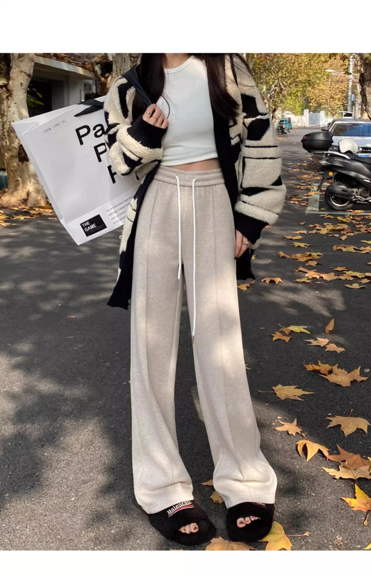 Narrow wide-leg pants for women 2025 autumn/Winter new style, large-sized, chubby girls, high-waisted, slimming, flowing and touching tweed straight-leg pants pic 24