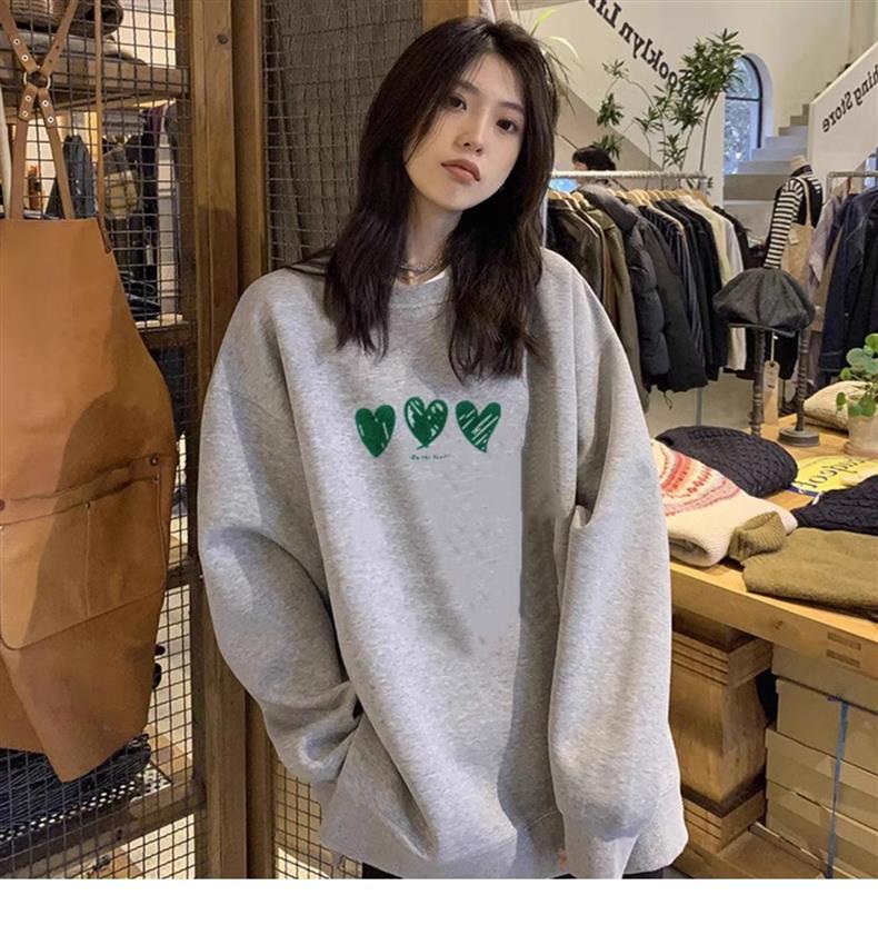 美式复古卫衣女秋季慵懒风宽松长袖上衣圆领加绒加厚oversize外套详情16