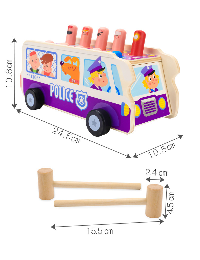小孩木制玩具大象拖拉敲琴打地鼠多功能益智早教敲击台积木玩具车详情3